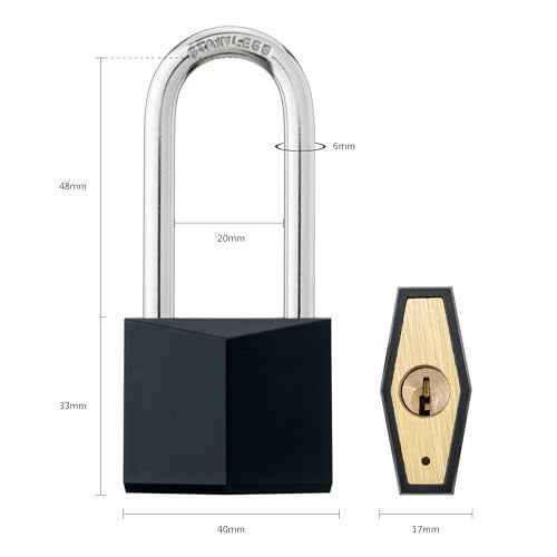4-Pack Keyed Alike Locks, Black Covered Brass Keyed Padlock with Stainless Steel Long Shackle, 1-9/16 Inch Lock Body, Rustproof Locks for Gate Fence Hasp Cabinet Toolbox Gym or School Locker