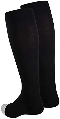 NuVein Medical Compression Stockings, 15-20 mmHg Support for Women & Men, Knee Length, Open Toe, Black, Large