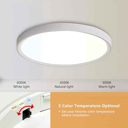 6PK 12 Inch LED Flush Mount Ceiling Light, 24W, 2520LM, 3000K/4000K/6000K CCT Selectable Super Slim LED Ceiling Light, Close to Ceiling Round Flat Panel Light for Hallway, Bedroom,Kitchen ect