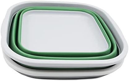 SAMMART 5.5L (1.4 Gallons) Set of 2 Collapsible Tub - Foldable Dish Tub - Portable Washing Basin - Space Saving Plastic Washtub (Grey + Dark Sea Green)
