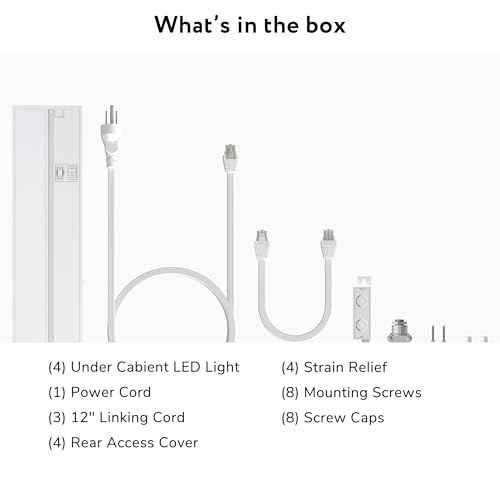 LAGOM Halo Under Counter Lights for Kitchen, 12-Inch Hardwired and Plug-in, Dimmable LED, 4-Pack, 2700K/4000K/5000K, White, UC0112WH274L