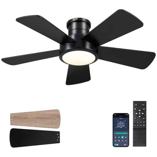 Ceiling Fans with Lights,Modern Low Profile Ceiling Fan with Remote Control,5 Dual-Sided Blades,Reversible DC Motor,40" Black Small Flush Mount Ceiling Fan for Bedroom Indoor/Outdoor Use