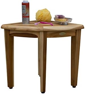 EcoDecors SnazzyCorner Waterproof Teak Wood Shower Bench Stool Seat Chair For Inside Shower Provides Safety, Storage, and Organization For Bathroom Accessories