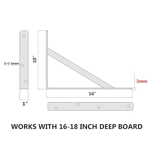 12-Pack 16 Inch Heavy Duty Shelf Brackets, Large Wall Bracket for Floating Shelves, 90 Degree Triangle Large L Bracket, Black Powder-Coated Steel