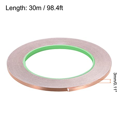Copper Foil Tape Conductive Adhesive Double Sided, [for EMI Shielding, Stained Glass, Paper Circuits, Grounding] - 1/8"/98ft