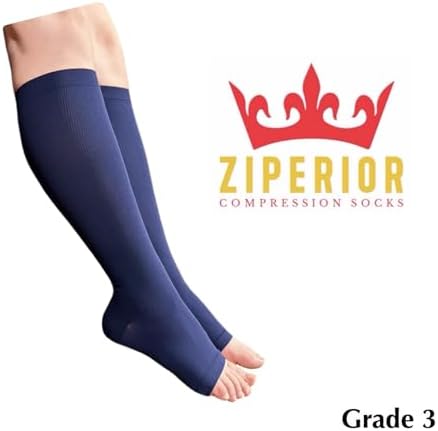Open Toe Inside Leg Calf Zipper 30-40 mmHg Grade 3 Compression Socks