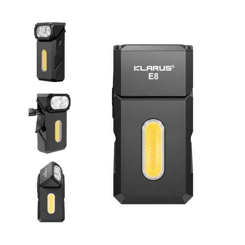 Klarus E8 180¡Æ Swivel Head & Triple-Light Pocket Flashlight - 1000 Lumens, Rechargeable, IPX6 Waterproof, Magnet, Clip (EDC)