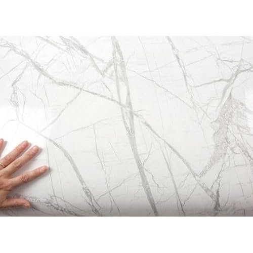 ROSEROSA Peel and Stick Glossy Faux Marble Self-Adhesive Wallpaper Door Wrap Countertop Mirror Moulding Trim PGS4137