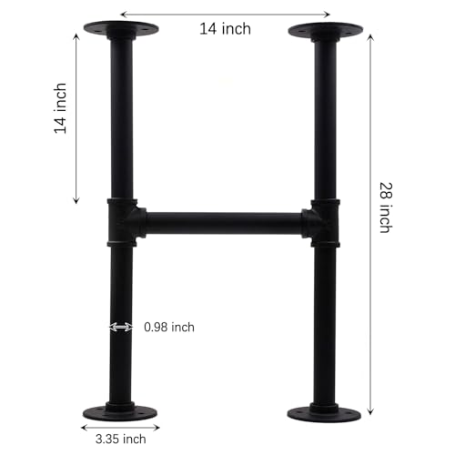 28 Inch Industrial Pipe Table Leg Set, Iron Base Legs for Coffee Tables, Desks, NightstandVintage, Dark Grey Black Rough Pipes, 2pcs