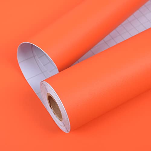Bright Orange Wallpaper 88" X 16" Orange Contact Paper Peel and Stick Wallpaper Self-Adhesive Wall Paper Renter Friendly Wall Sticker Decoration for Girls Bedroom Bathroom Kids Room Walls
