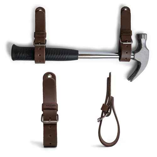 Leather Wall Hanging Straps, Set of 2, Buckle Closure for Axes, Hatchets & Tools, Heavy Duty Tool Hangers, Garage Storage Organization, Axe Mount Holders, Organizer Hooks