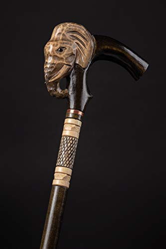 Elephant Walking Stick - Carved Wooden Cane for Gift - Long Hand Crafted Hiking Stick
