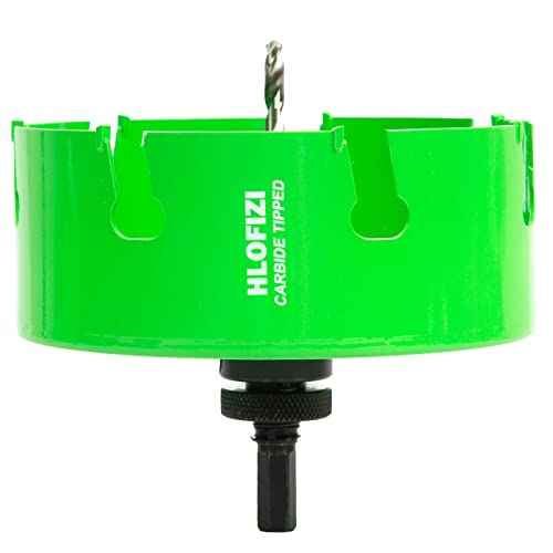 6-1/8 Inch Carbide Tipped Hole Saw for 6" Recessed Lights Multi-Material Hole Cutter with Arbor for Hard Wood, Drywall, Plaster Ceiling, Sheetrock, Plastic, Fiberglass, 5X Faster, Green