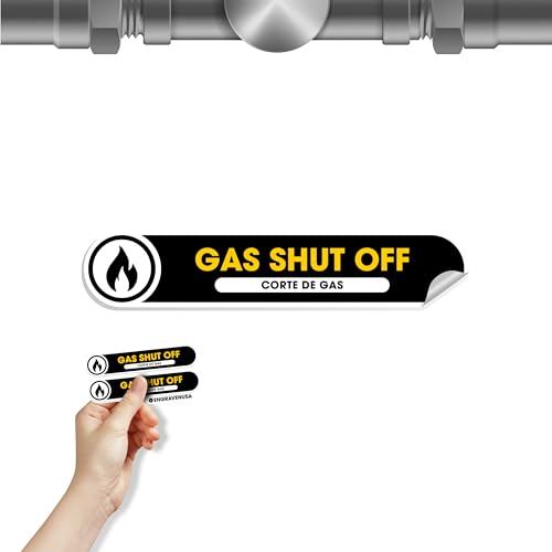 Bilingual Gas Shut Off Small 2 Stickers Pack | Emergency Gas Shut Off Small English and Spanish Signs | 5in x 1in Permanent Matte Vinyl | Waterproof Stickers