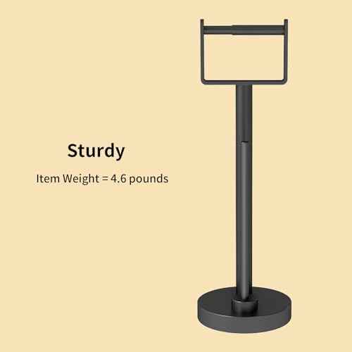 YUMORE Toilet Paper Holder Stand with Storage, Bathroom Weighted Base Floor Toilet Paper Roll Holder Free Standing for 3 Rolls, Matte Black