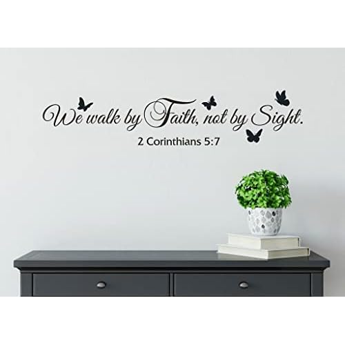 Religious Butterflies Wall Decal,We Walk by Faith Not by Sight 2 Corinthians 5:7 Quotes Sticker,Removable Vinyl Bible Verse Christian Religious Scripture Wall Decor for Home Office