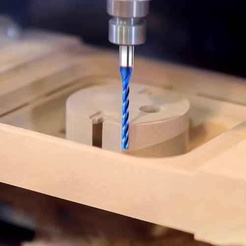 1/8 inch Extra Long CNC Router Bits 1/4 inch Shank 1/8'' Cutting Dia Spiral Upcut CNC Bits, 4PCS 3-Flutes Carbide End Mills with Coating Spiral Router Bits for Wood PVC Engraving