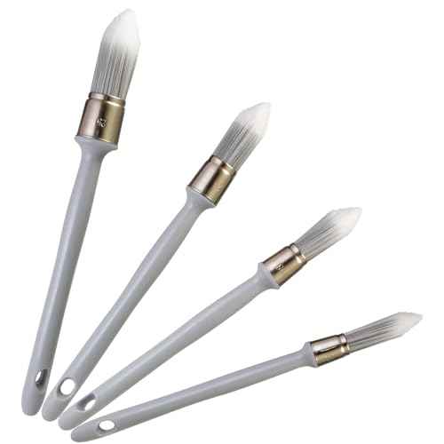 Trim Paint Brush,4 pcs,3/5",7/10",4/5" and 1",Ergonomic Plastic Handles,Trim Round Brushes for Painting