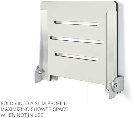 Seachrome 18 inch Silhouette Slimline Folding Wall Mount Shower Bench Seat, Light Gray Seat with Silver Frame