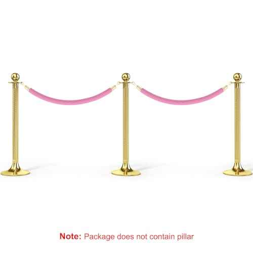 PATIKIL 5 Feet Pink Velvet Stanchion Rope, 6 Pack Crowd Control Barrier Rope with Snap Hooks for Posts Stands Queue Divider of Hotel Theater, Golden