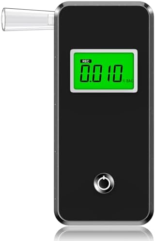 Breathalyzer,Professional-Grade Alcohol Tester with LCD Display,High-Accurate Alcohol Tester with Environment Temperature and Used Records for Home Use (10 Mouthpieces)
