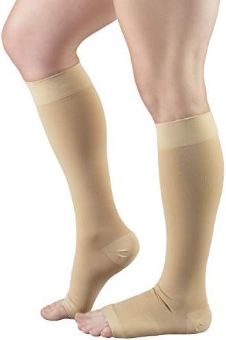 Truform Short Length 30-40 mmHg Compression Stockings for Men and Women, Reduced Length, Open Toe, Beige, Medium