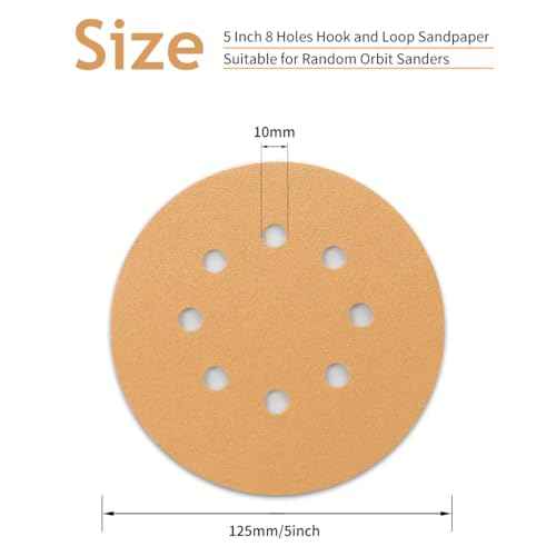 50 PCS 100 Grit 5 Inch 8 Hole Sanding Discs, Hook and Loop Gold Sandpaper Pads for Random Orbital Sander