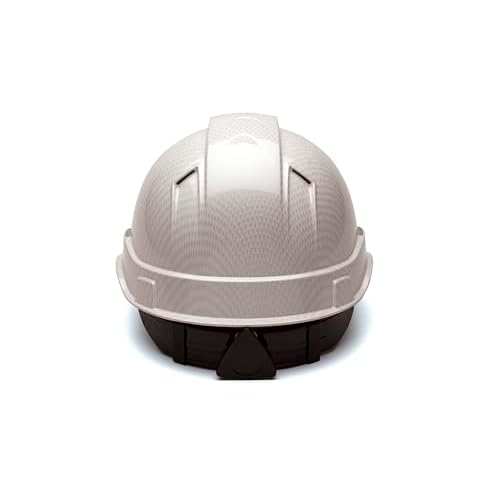 PYRAMEX Ridgeline Cap Style Hard Hat, Vented, 4-Point Ratchet Suspension, Shiny White Graphite Pattern
