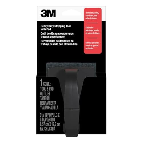 3M Heavy Duty Stripping Pad With Handle, 3-3/8 in x 5 in, Removes Paint, Varnish & Other Finishes, #3 Coarse, Synthetic Material Does Not Rust, Splinter Or Shred Like Steel Wool (10110NA)