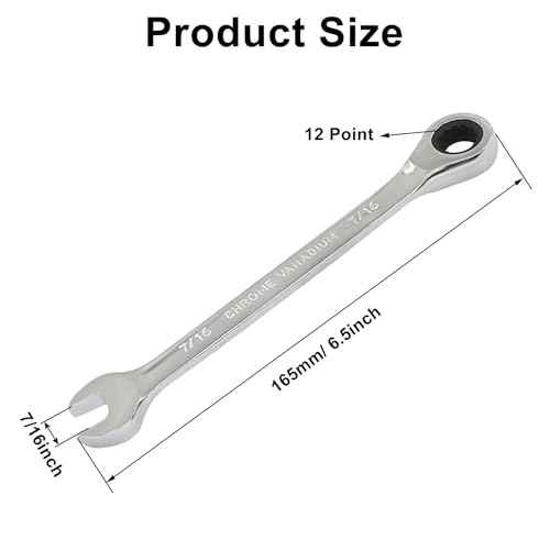 2 Pcs 7/16 Inch Ratchet Wrench Imperial Ratcheting Combination Wrench Set, 12 Point, 72 Teeth for Projects SAE Tight Spaces