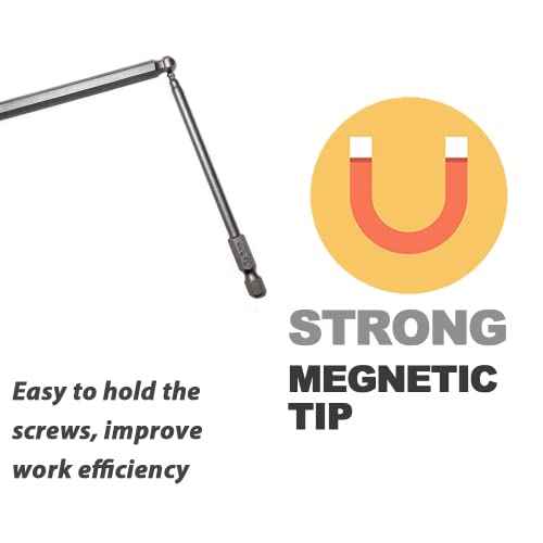 Ball End Hex Head Metric Allen Wrench Screwdriver Bit Set 5PCS 2.5mm 3mm 4mm 5mm 6mm 1/4 Inch Hex Shank 4 Inch/100 mm Length S2 Steel with Magnetic for Power Screwdriver Drill Impact Driver
