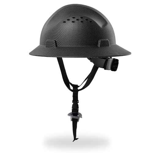 Carbon Fiber Design Full Brim Hard Hat, OSHA Approved Construction Hard Hats for Men, 4-Point Adjustable Suspension, ANSI Z89.1