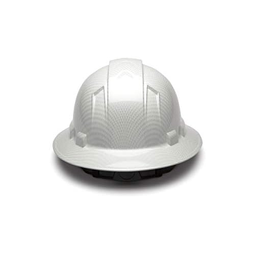 Pyramex Ridgeline Full Brim Hard Hat 4 Point Ratchet Shiny White Graphite Pattern