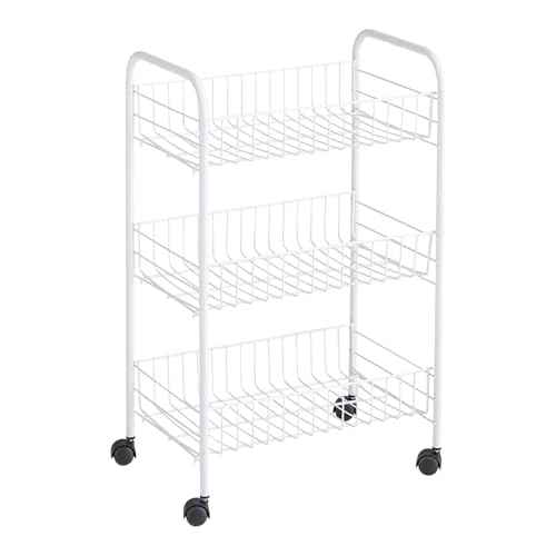 Rubbermaid 3-Tier Shelving Wheeled Organizer, Wire Adjustable Metal Storage Cart, for Office/Kitchen/Bedroom/Laundry Home Use, White