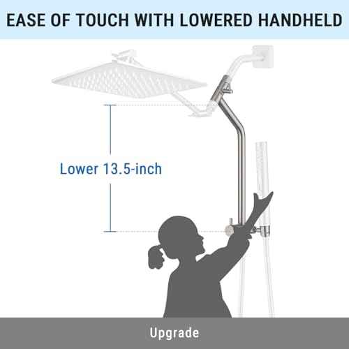 G-Promise All Metal Shower Diverter with Low Holder, Extended 13.5 Inch, 3-Way Diverter Valve with Pause Mode for Handheld and Fixed Shower Heads ? 4-Setting Replacement Part (Brushed Nickel)