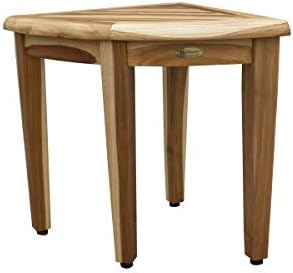 EcoDecors SnazzyCorner Waterproof Teak Wood Shower Bench Stool Seat Chair For Inside Shower Provides Safety, Storage, and Organization For Bathroom Accessories