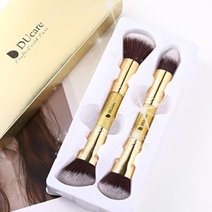 DUcare 2Pcs Duo End Makeup Brushes, Synthetic Bristle Foundation Powder Buffer & Contour Brush Set, Dual Sided Face Brushes for Blending Concealer Bronzer Highlighter