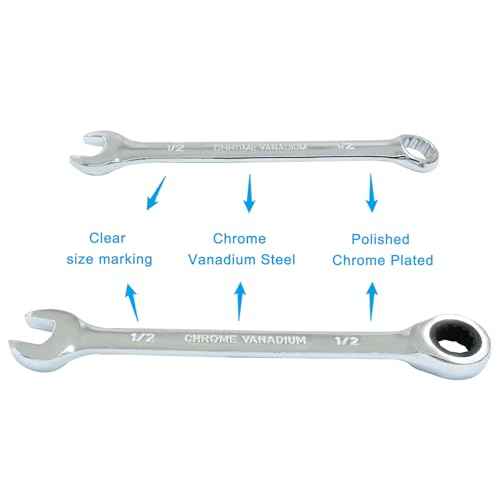 1/2 Inch Ratcheting Wrench Set, 2 Pieces SAE Ratcheting Combination Wrench with 12 Point Design, 72 - Tooth Ratchet Spanner with Chrome Plating