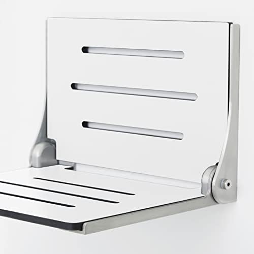 Seachrome Lift-Assist High Back Silhouette Folding Wall Mount Shower Bench, White Seat with Silver Frame