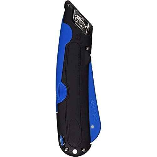 Veltec Self-Retracting Blade Safety Cutter, Left and Right Edge Guide, 3 Depth Setting, Preloaded with 3 Blades - Black/Blue (VC900)