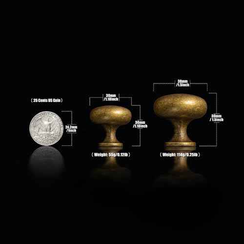 Goo-Ki Vintage Retro Antique Brass Zinc Alloy Cabinet Enlarged knob - Single Hole Center Affordable Luxury Cabinet Pull Hardware for Bedroom, Kitchen, 6 Pack