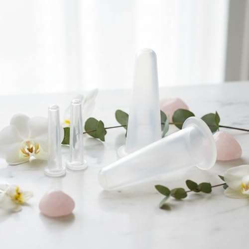 4 Pcs Face Cupping Set, Facial Cupping Set for Face and Eye Massage, Silicone Massage Vacuum Anti Aging Beauty Tool Facial Eye Care (2 Small + 2 Large) (Clear)