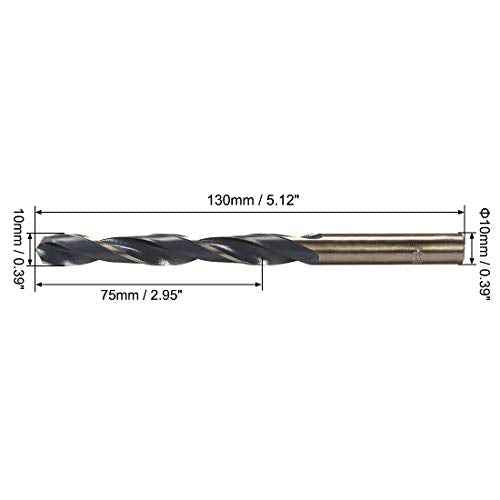 uxcell 2pcs Straight Shank Twist Drill Bits 10mm Gold Titanium & Black Nitride Coated High Speed Steel (HSS) 4341 with 10mm Shank for Stainless Steel Alloy Metal Plastic Wood