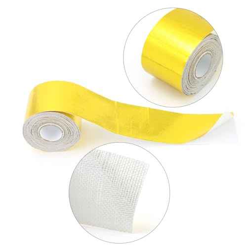 QWORK 2 Rolls Heat Shield Tape, Gold, 2 Inch x 32.8 ft, Self-Adhesive, High Temp Resistant Aluminum Foil Barrier, Up to 500¡É, for Automotive, Home, Computer Repair