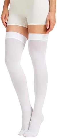 MGANG Medical 15-20 mmHg Compression Stockings for Women & Men, Pair, Thigh High Graduated Compression Socks, Closed Toe, Opaque, Support for Varicose Veins, Edema, DVT, Swelling, Flight, White XL