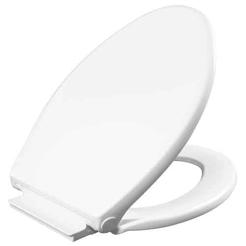 Mayfair Preston Easy to Clean Single Hinge Toilet Seat, Modern Slow Close Plastic Toilet Seat, Made in USA, Elongated, White