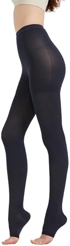 MGANG Medical Compression Pantyhose for Women & Men, 15-20mmHg Graduated Compression Support Tights, Open Toe, Opaque Waist High Compression Stockings for Edema, Varicose Veins, Flight, Navy Blue XL