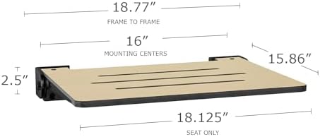 Seachrome 18 inch Silhouette Slimline Folding Wall Mount Shower Bench Seat, Urban Chic Seat with Matte Black Frame