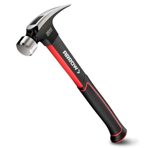 ARROW 20oz Straight Claw Hammer with Magnetic Nail Holder, Smooth Face and Forged Steel Head, Shock-Absorbing Fiberglass Handle, for Carpentry and General Purpose