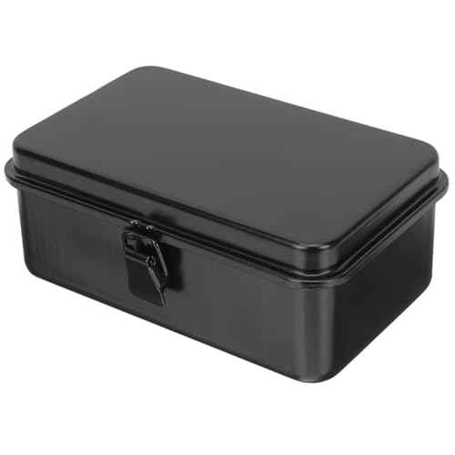 Tofficu Small Metal Toolbox with Lock Portable Iron Tool Storage Organizer for Home Garage Workshop Rust-Resistant Durable Tool Box for Screwdrivers and Small Parts